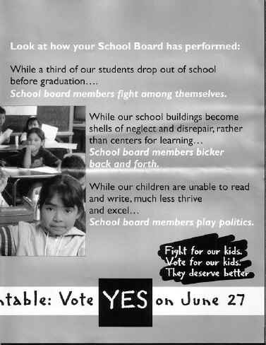 Flyer inner right page, "Look at how your School Board has performed"