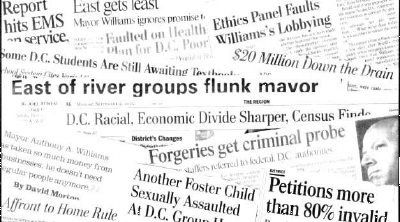 Montage of newspaper headlines